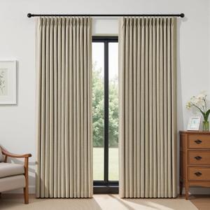 IVAPUPU Sand Pinch Pleated Full Blackout Linen Curtains for Bedroom, Black Out Curtains 90 Inches Long for Living Room Darkening Thermal Insulated Neutral Pleat Drapes with 16 Hooks, 2 Panels