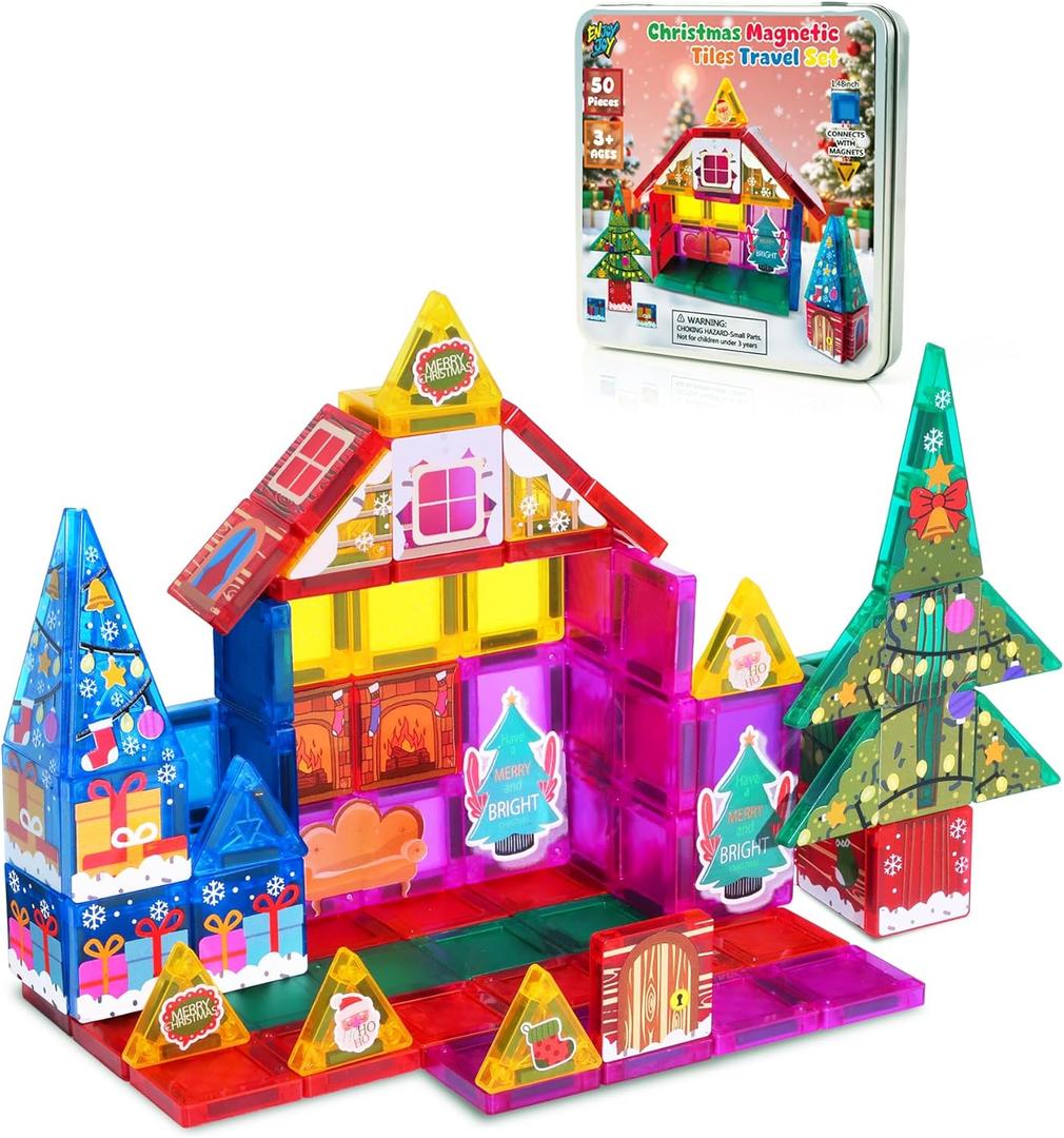 Enjoyjoy Mini Magnetic Tiles - 50PCS Travel Magnet Tiles 2025 Set Portable On-The-Go Magnetic Tiles for Kids 4-8 Creativity Magnet Building Blocks Toys Valentines Day Gifts for Kids 3+