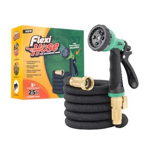 Flexi Hose Expandable Garden Hose with 8 Function Nozzle, 25FT - Lightweight Retractable Garden Hose, Water Hose - No-Kink Flexibility, 3/4 Inch Solid Brass Fittings and Double Latex Core