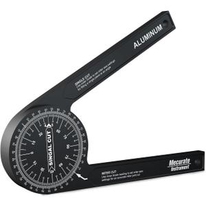 Mecurate Aluminum Miter Saw Protractor, 7.3-Inch Angle Finder Featuring Precision Laser Engraved Scales Woodworking Lightning Measure Tool with 360 Degree Rotation Function for Carpenters