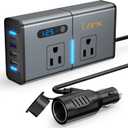 200W 7-in-1 Car Power Inverter DC 12V to 110V AC with PD 27W USB-C & QC 3.0, Dual AC Outlet Car Plug Adapter for Vehicles, LED Voltage Display, Quiet Cooling Fan for Laptop CPAP Road Trip Camping (Gray)