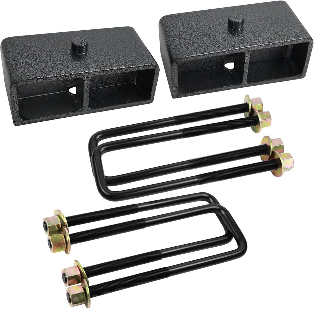 2'' Rear Leveling Lift Kit for 1999-2023 Chevy Silverado 1500 GMC Sierra 1500, 2in Hammer Tone Powder Coated Steel Rear Lift Block with Extended Square U-Bolt