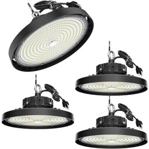 UFO LED High Bay Light Pro, 150W LED Shop Lights, 0-10V Dimmable 30000LM 5000K, 60%-100% Power Selectable Bay Light for Warehouse Factory Barn Shop Workshop Garage Gym, 4 Pack Pro