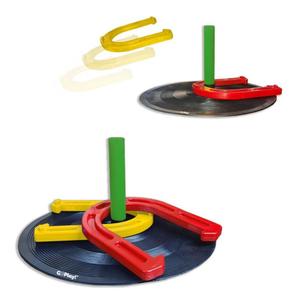 Horseshoe Throwing Game, Indoor and Outdoor, 2 Posts with Rubber Plate, 2 Garden Stakes, 4 Rubber Horseshoes, with Mesh Bag