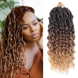 Deep Faux Locs Crochet Hair 14 Inch 8 Packs Goddess Locs Crochet Hair 1B3027 Soft Loc Faux Loc Crochet Braids with Curly Ends Prelooped Deep Wave Croceht Braids for Black Women(Black to Blonde)