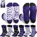 Silicherry 6 Pairs Graduation Pilates Grip Socks for Women Non Slip Yoga Socks with Grad Hat Pattern Congratulate Grad Gifts(Black,Purple,White)