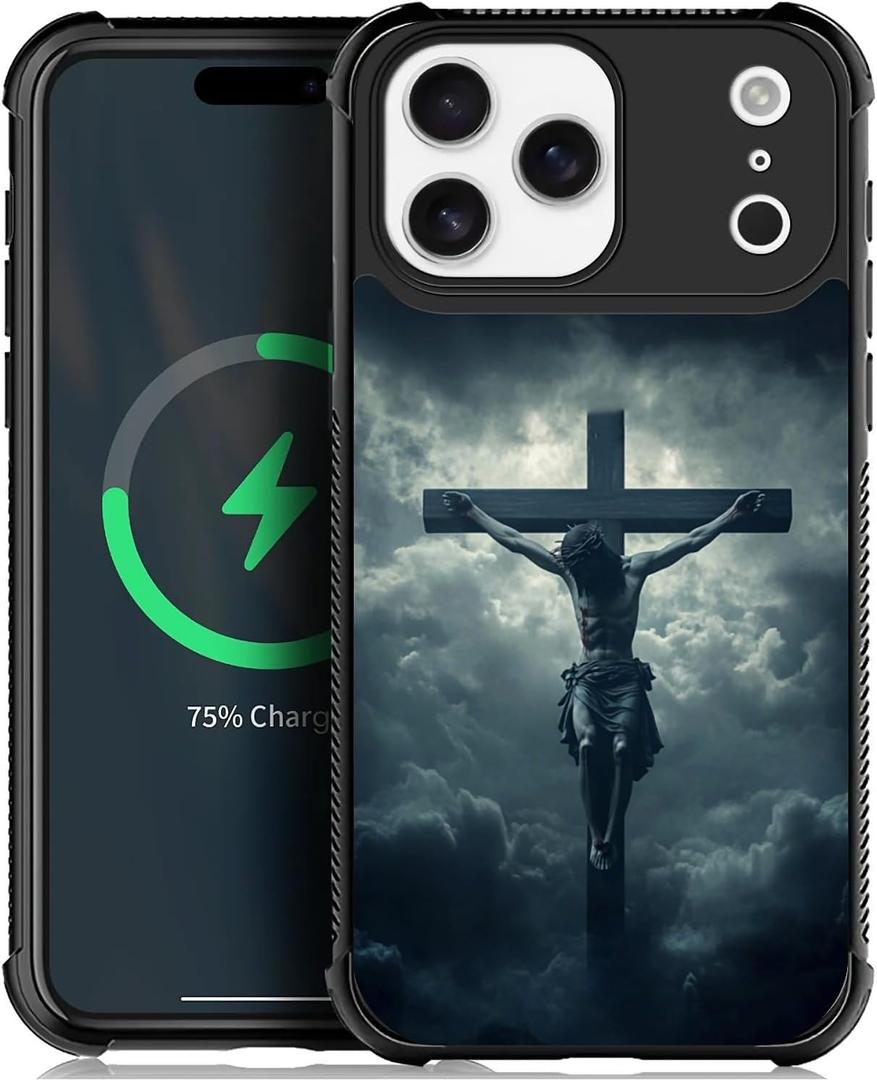 CARLOCA for iPhone 17 Pro Max Compatible with Magsafe Case Design for Girl Boy Shockproof Magnetic Charge Hard PC Back Case Esthetics Pattern Dark Sky Clouds Large Cross Jesus