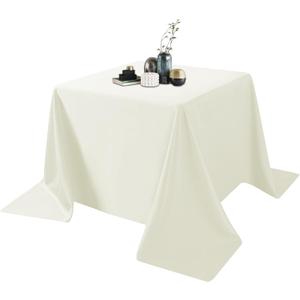 Ascoza 2pack 90x90 Inch Ivory Square in Polyester Fabric Tablecloth for Wedding,Banquet,Restaurant and Parties