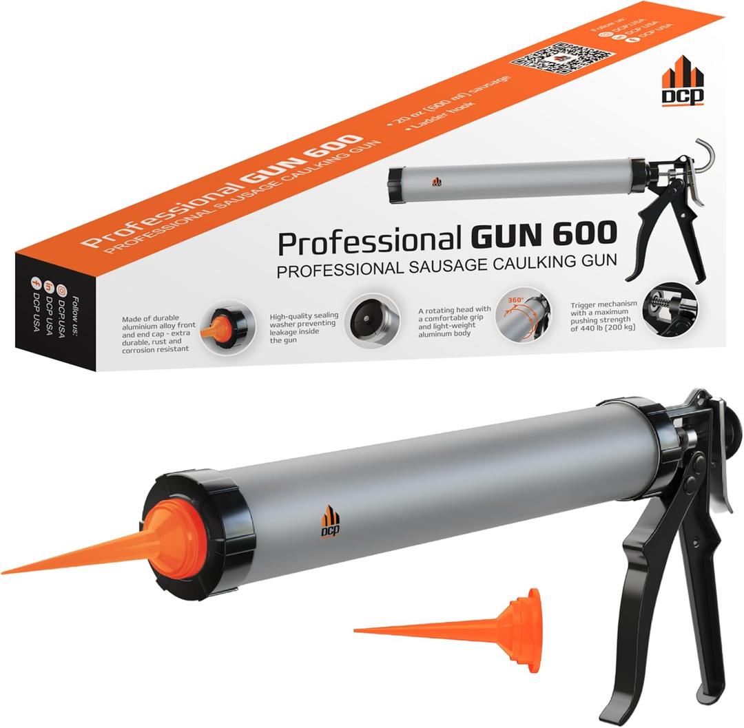 DCP Professional Gun 600 Sausage Caulk Gun 20 oz. - Manual Polyurethane & Silicone Gun for Sausage Sealants - 18:1 Thrust Ratio Application Tool with Comfortable Grip