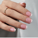 BTArtbox Press On Nails Short - Square French Tip Press On Nails, Fake Nail with Nail Glue, Natural Reusable Stick On Nails in 15 Sizes - 30 Fake Nails Kit, Silken Halo