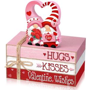 Geelin 4 Pcs Valentine Decorations Valentine Tiered Tray Decoration Wooden Gnome Book Stack Signs Ornament Vintage Table Decoration for Home Office Table Shelf Centerpiece Farmhouse Decorations