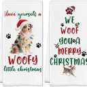 Merry Christmas Australian Shepherd Kitchen Towels, Australian Shepherd Gifts Dish Tea Towels, Aussie Dog Lover Gifts Decorative Hand Towel for Kitchen Bathroom, 16x24 Inch Set of 2