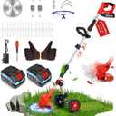 Electric Weed Wacker Cordless On Wheel, Lightweight Weed Eater Battery Powered 4000mAh 21V, 4 in 1 Lawn Edger Weed Trimmer Brush Cutter Mower, No String Grass Trimmer Wheel Yard Garden Tool