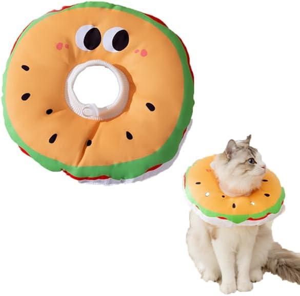 Cat Cone Collar Adjustable, Hamburger Elizabethan Cat Recovery Collar, Post-Surgical Waterproof Soft Neck Cone for Cats (Medium)