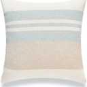 Hofdeco Beach Coastal Decorative Pillow Cover ONLY for Couch, Sofa, or Bed, Light Blue Tan Taupe Color Blocked Stripe, 18"x18"