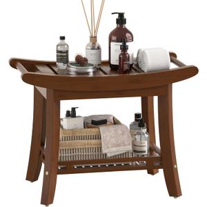Bamboo Shower Bench Chair Bathroom Shower Stool Seat for Inside Shower Bathtub with Storage Shelf Shower Foot Rest for Shaving Legs 25.2 x 13 x 19.2 Inches Chestnut Brown