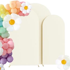 HAINARverS Set of 3 Wedding Arch Cover 6FT,6.6FT,7.2FT Spandex Fitted Stretchy Arch Stand Covers,2 Sided Round Top Chiara Backdrop Cover for Birthday Party Banquet Baby Shower Arch Decoration (Ivory)