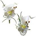 MAFELOE 2 Pieces Corsage and Boutonniere Set, Artificial Calla Lily& Orchid Flowers Accessories Decorations for Wedding Prom Party Celebration Suit- White (W4-X2-LL)