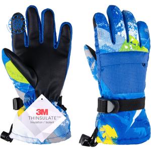 TRIWONDER Kids Ski Snow Gloves Winter Cold Weather Windproof Warm Snowboard Sport Mittens for Boys Girls (7-9 years old)