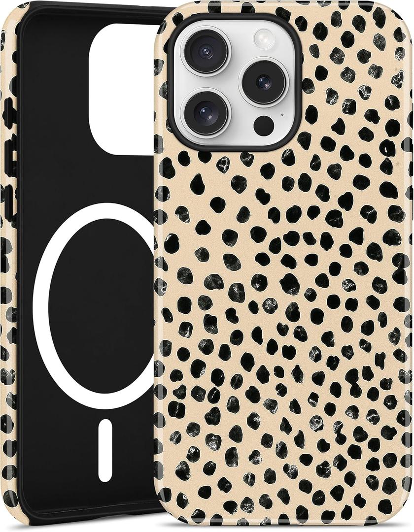 Jusy Compatible with MagSafe Polka Dot Leopard Print Phone Case for iPhone 15 Pro, Trendy Luxury Magnetic Soft TPU and Hard PC Protective Phone Cover for Women Girls - Polka Dot