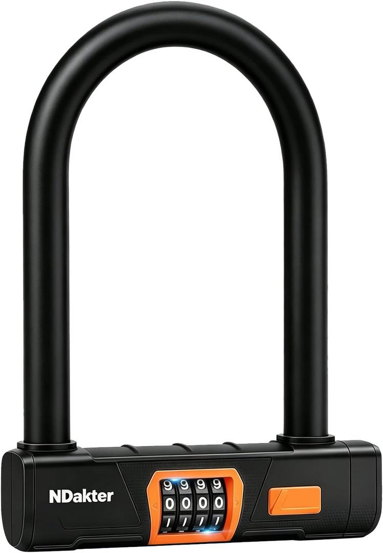 NDakter Bike Locks Heavy Duty Anti Theft, Combo Bike U Lock, 4-Digit Resettable Combination Bicycle Lock, Large U Shaped Ebike Lock for Electric Bike, Escooter, Motorcycle,Door