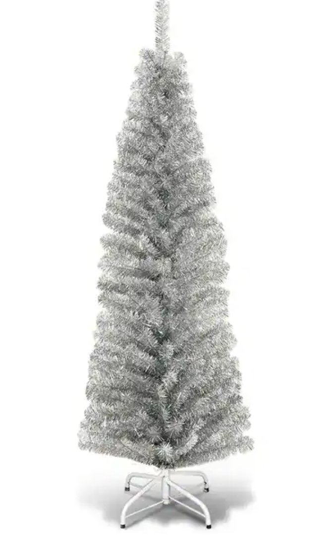 6FT Tinsel Tree Slim Pencil Christmas Tree Silver Champagne - Silver  199.0059
