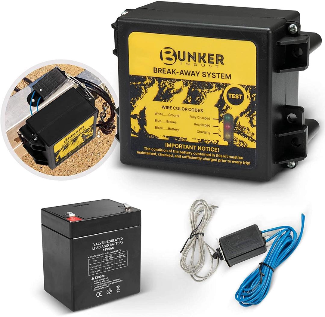 BUNKER INDUST Trailer Brake Breakaway Kit with Charger, LED Display, Switch, 12V 5Ah Battery for Trailer Caravan