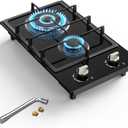 Gas Stove 2 Burner Propane Cooktop 12 inch, Nafewin Tempered Glass Portable Gas Cooktop Stove Burner with Thermocouple Protection, Lpg/Ng Dual Fuel Built-in Hob for Apartments, Outdoor, Rvs, 12 Inch Gas Cooktop-Black
