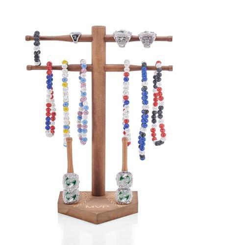 Eorakla NEW Wooden Baseball & Softball Championship Ring Holder with Drip Necklace Display – Sports Organizer for Jewelry & Awards (French)