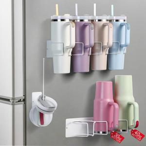 Magnetic Cup Holder for Stanley Cup 40 oz,2 pack Water Bottle Organizer for Refrigerator with Handle,Tumbler Lid Organizer for Stanley Cup Accessories,Gifts Ideal(White 3CUPS+4CUPS)