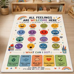 Calming Corner Classroom Rug 3 x 5 ft, Faux Wool Mat for Calm Down Corner