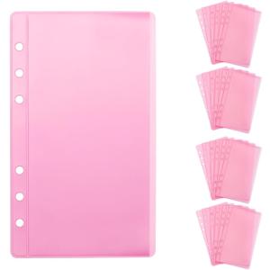 NatSumeBasics 24 A6 Cash Envelopes Zipless Pink A6 Binder Pockets 3.5" x 6" Sleeves Sheet Protector for 6 Ring Planner Inserts Organizer Photos Cards Bills (Pink)