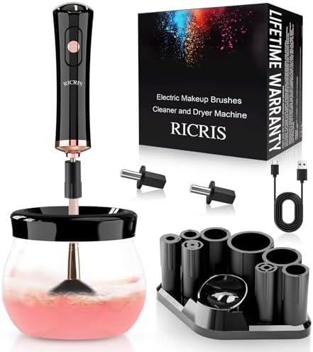 RICRIS Electric Makeup Brush Cleaner and Dryer Machine - Super Fast Clean and Dry Make Up Brushes - Automatic Cosmetic Brush Spinner Washer Tools