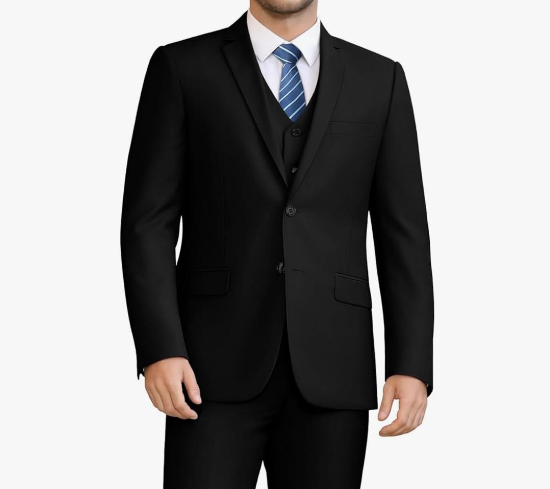 LUPURTY Men's Suits Slim Fit, 3 Piece Suits for Men, 2 Buttons Solid Jacket Vest Pants, Tuxedo Set for Business, Wedding Black Large