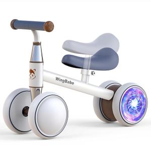 Baby Balance Bike for 1-2 Years Old Boys Girls (15-36in Height), Colorful Lighting 4 Silent Wheels Toddler Balance Bike with Adjustable Seat, Baby Bike Toddler 1st Birthday Gifts (Colorful Lighting-white)