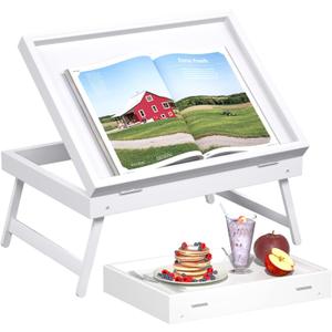 Bed Tray Table Breakfast Food Tray with Folding Legs Serving Tray for Computer Laptop Desk Bed Platters TV Snack Tray by Artmeer (White, Medium)