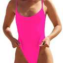 Women's Bright Pink Classic Sexy One Piece Bathing Suit Swimsuit High Cut Cheeky Coverage, SW07, BrightPink,  Size S