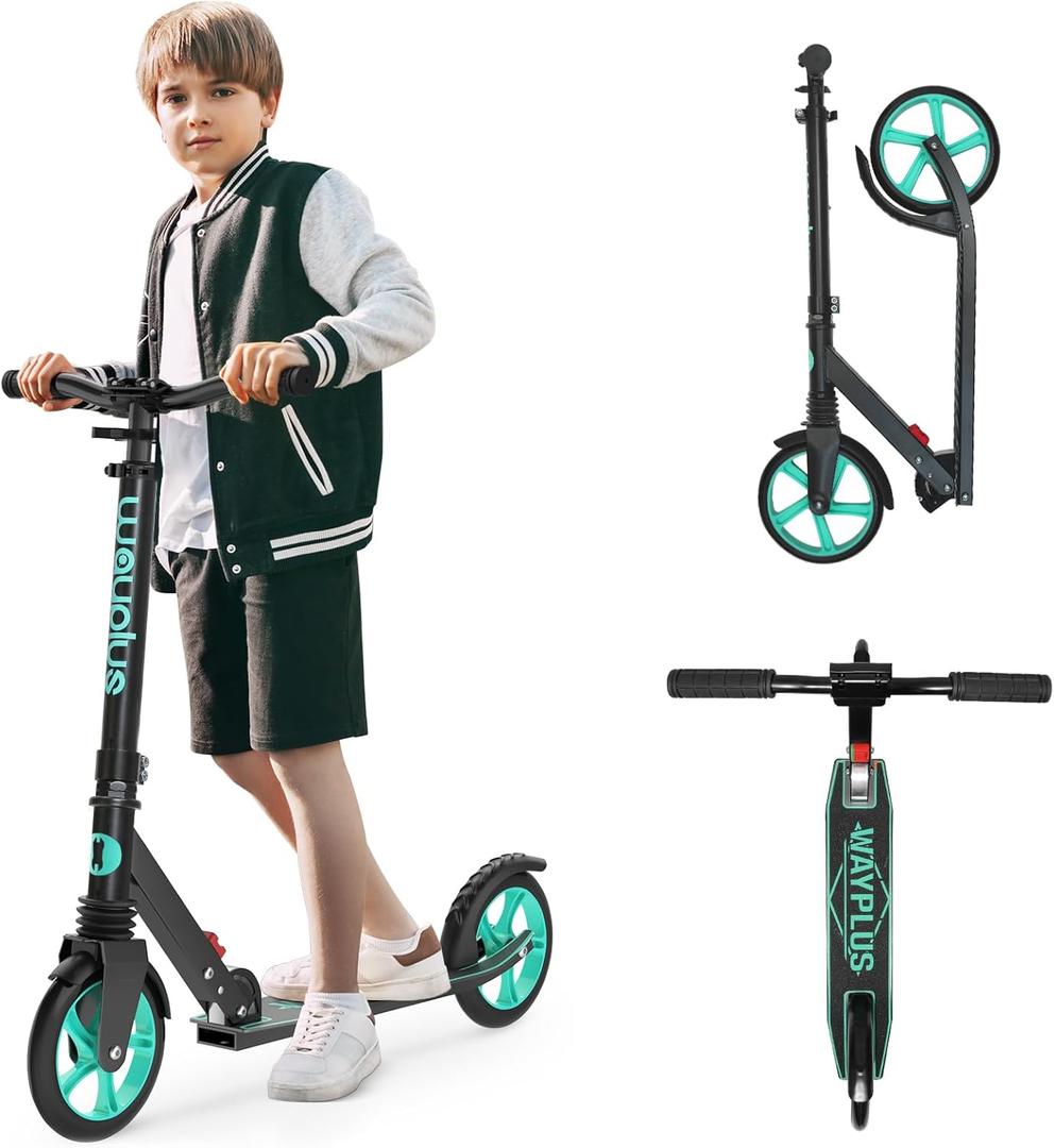 Kick Scooter for Ages 6+,Kid, Teens & Adults. Max Load 240 LBS. Foldable, Lightweight, 8IN Big Wheels for Kids, Teen and Adults, 4 Adjustable Levels. Bearing ABEC9 (Aquas)