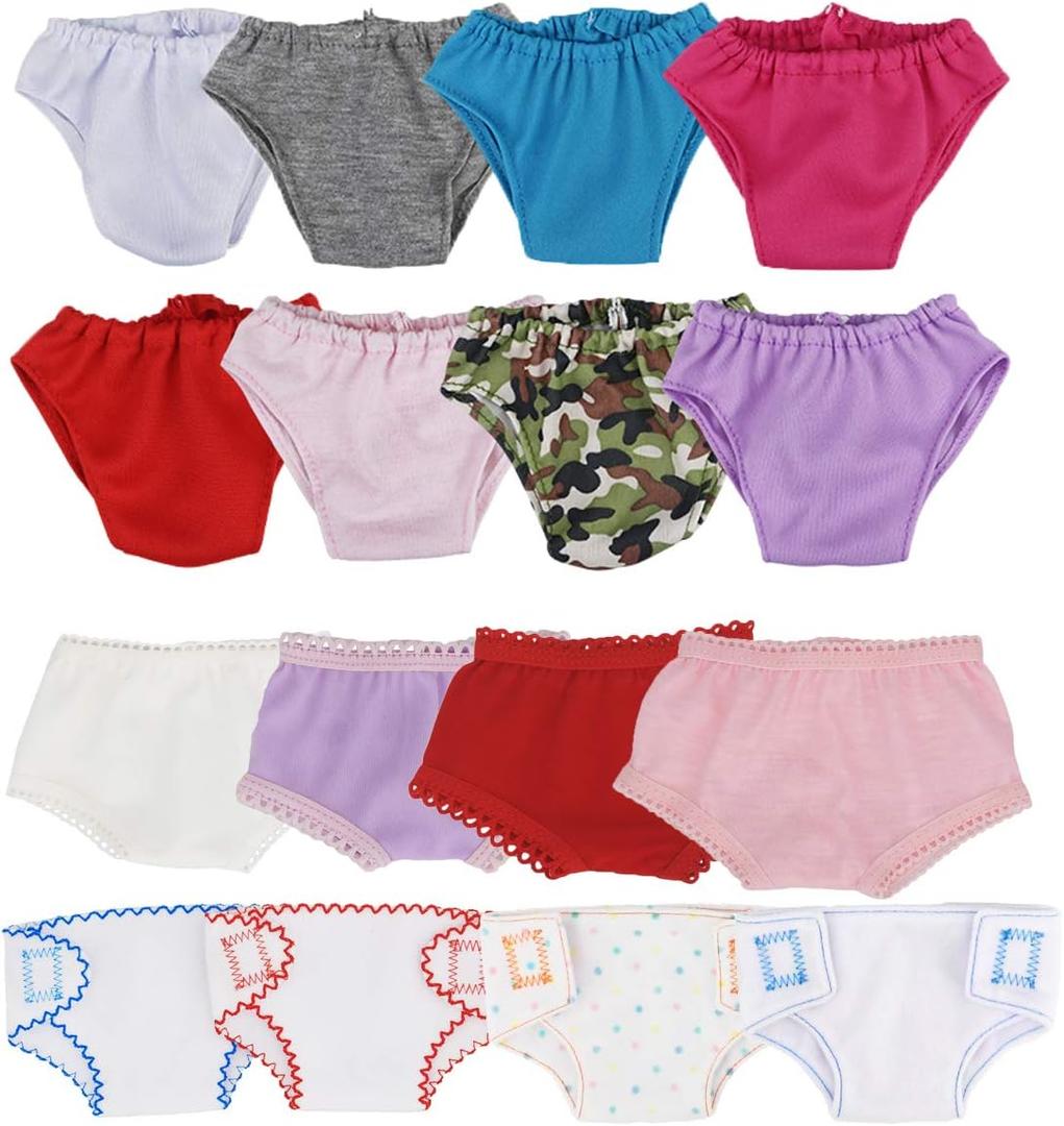 DC-BEAUTIFUL 16 Pcs Baby Doll Diapers Underwear Set Fits 14 Inch to 18 Inch Dolls, 16 Different Doll Underwear Set for Infant Baby Dolls 
