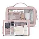 BAGSMART TSA Approved Toiletry Bag, Clear Makeup Bag Travel Toiletry Bag, 2-Piece Set Quart Size Waterproof PVC Leather Cosmetic Bags, Make Up Organizers Gift for Women Car Accessories, Nude Pink