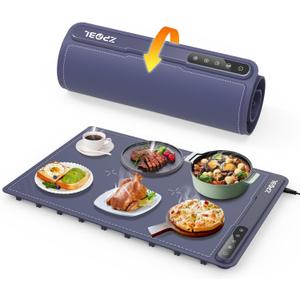 Warming Mat for Food -Electric Food Warming Tray (24"x16"), Rapid Full-Surface Heating, Portable & Rollable Versatile Food Warmer for Countertop, Perfect for Gatherings, Parties &Everyday Use (Navy Blue)