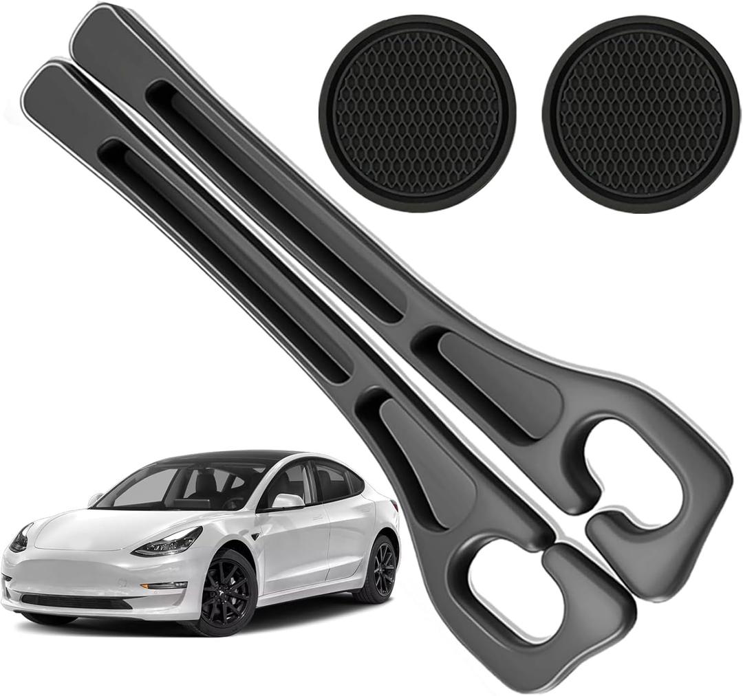 Car Seat Gap Filler Organizer Compatible with Tesla Model y Accessories Seat Gap Plug Blocker with Storage Slot Non-Slip Car Cup Holder Coaster Black