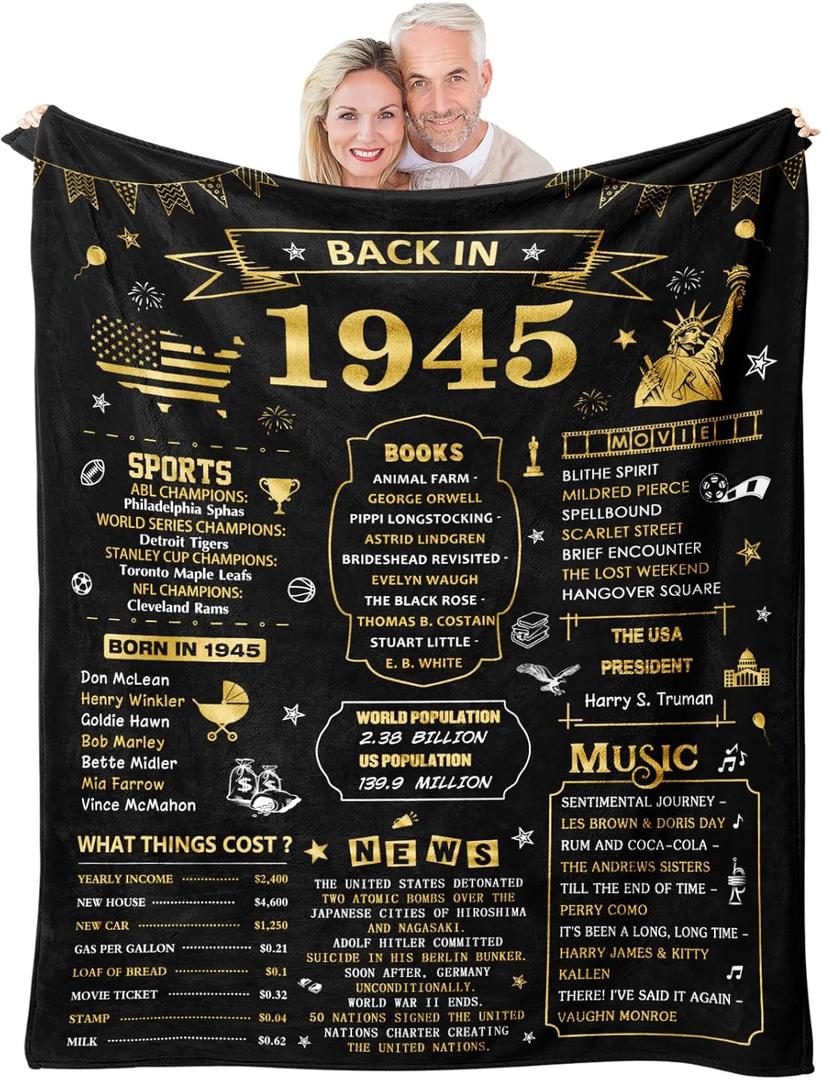 80th Birthday Gifts for Women, 80th Birthday Gifts for Men, Birthday Gifts for 80 Year Olds, Best 80 Year Old Birthday Gifts for Men Women, 1945 Birthday Gifts, Happy 80th Birthday Blanket 50"X60"