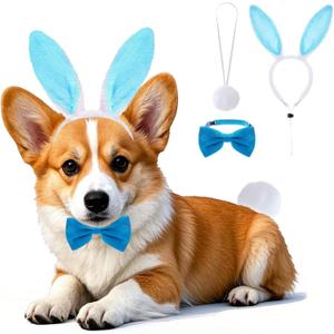 Easter Costumes for Dogs Rbenxia 3PCS Dog Bunny Ears Bowtie and Bunny Tail | Easter Dog Outfit Clothes for Easter Party Accessory Rabbit Ears Cute Festive Designs Celebration Halloween Cosplay Party