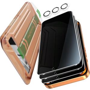 YMHML 3 Pack for iPhone 17 Pro Max Privacy Screen Protector Tempered Glass + 1 Set Camera Lens Protector, 25Anti Spy, [Top 9H+ Military Grade Shatterproof] [Bubble Free, Auto-Dust Removal]