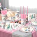 Christmas Party Tableware Decorations,144pcs Pink Christmas Paper Plates and Napkins,Cups,Forks and Knives Xmas Paper Dinnerware for Winter Holiday Party Supplies