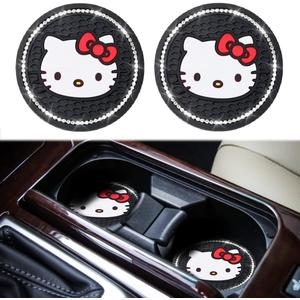 2PCS Cute Kitty Cup Holder Coasters, Black Silicone Anti-Slip Car Coasters,Cup Pads for Home Office,Universal 2.75 Inch