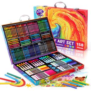 158 Pcs Art Supplies for Kids Ages 4-8, 6-8, Deluxe Art Kit Crafts Drawing Painting Set with Colored Pencils, Crayons, Markers - Christmas Birthday Gift for 3 4 5 6 7 8 Year old Girls Boys
