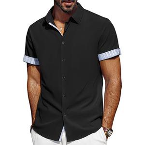 PJ PAUL JONES Men's Short Sleeve Button Down Shirt Wrinkle Free Casual Summer Beach Shirts with Plaid Contrast Flip Cuffs, S