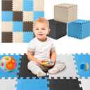 TOYVELT Ultimate Foam Play Mat Set 12x12-16 Interlocking Floor Tiles for Kids - Colorful Foam Puzzle Mats - Safe and Durable Kids Floor Mats - Ideal Play Mat for Toddlers 1-3 - Tiles Non Toxic (Blue-brown-beige)